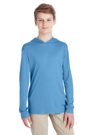 Team 365 Youth Zone Performance Feuchtigkeitstransportierendes Langarm-Hoodie-T-Shirt mit Kapuze - Hellblau