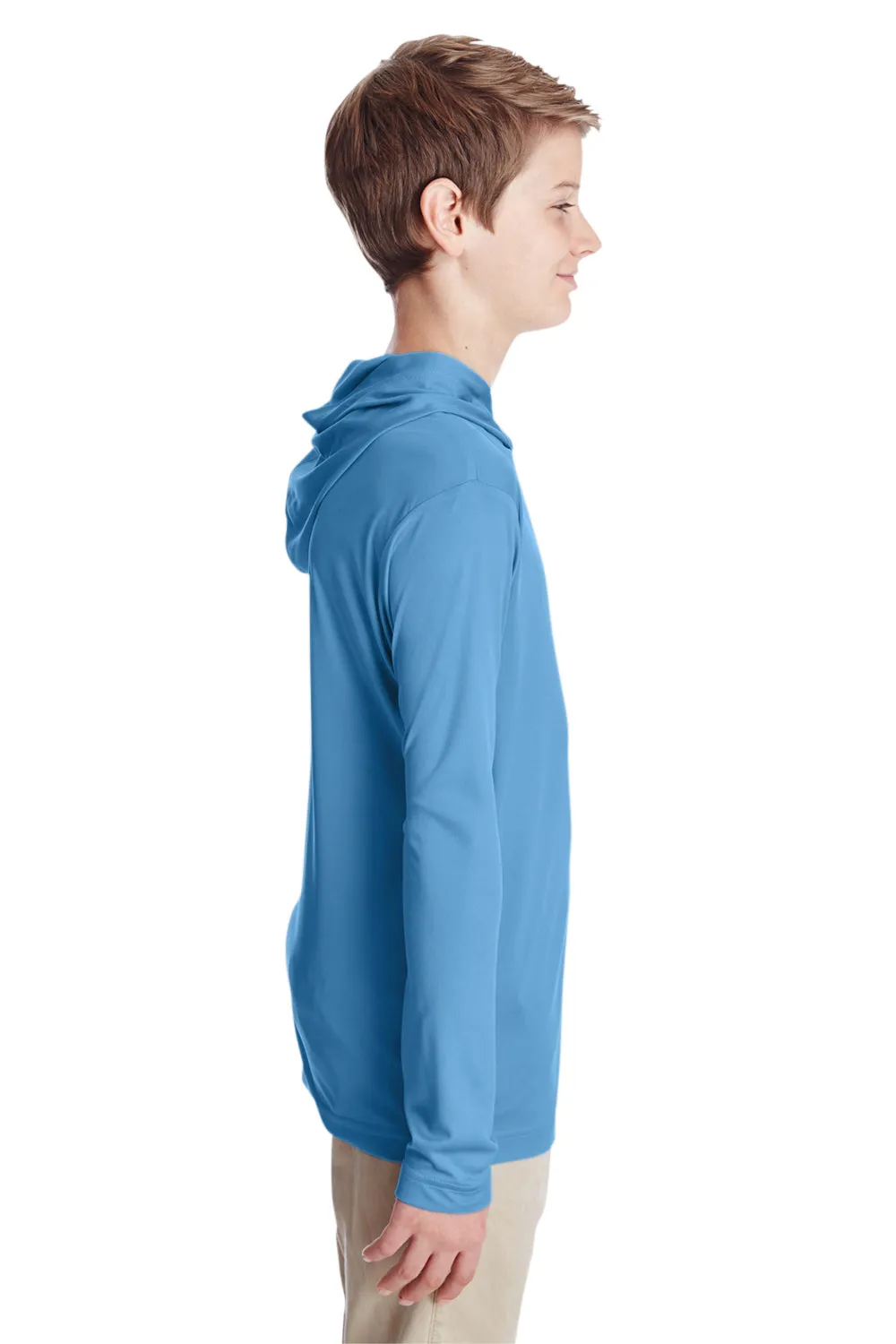 Team 365 Youth Zone Performance Feuchtigkeitstransportierendes Langarm-Hoodie-T-Shirt mit Kapuze - Hellblau