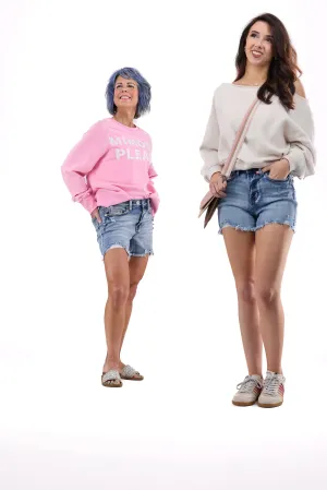 Die Hallie von Judy Blue: Hochgeschnittene, verstellbare Knopf-Destroy-Denim-Shorts