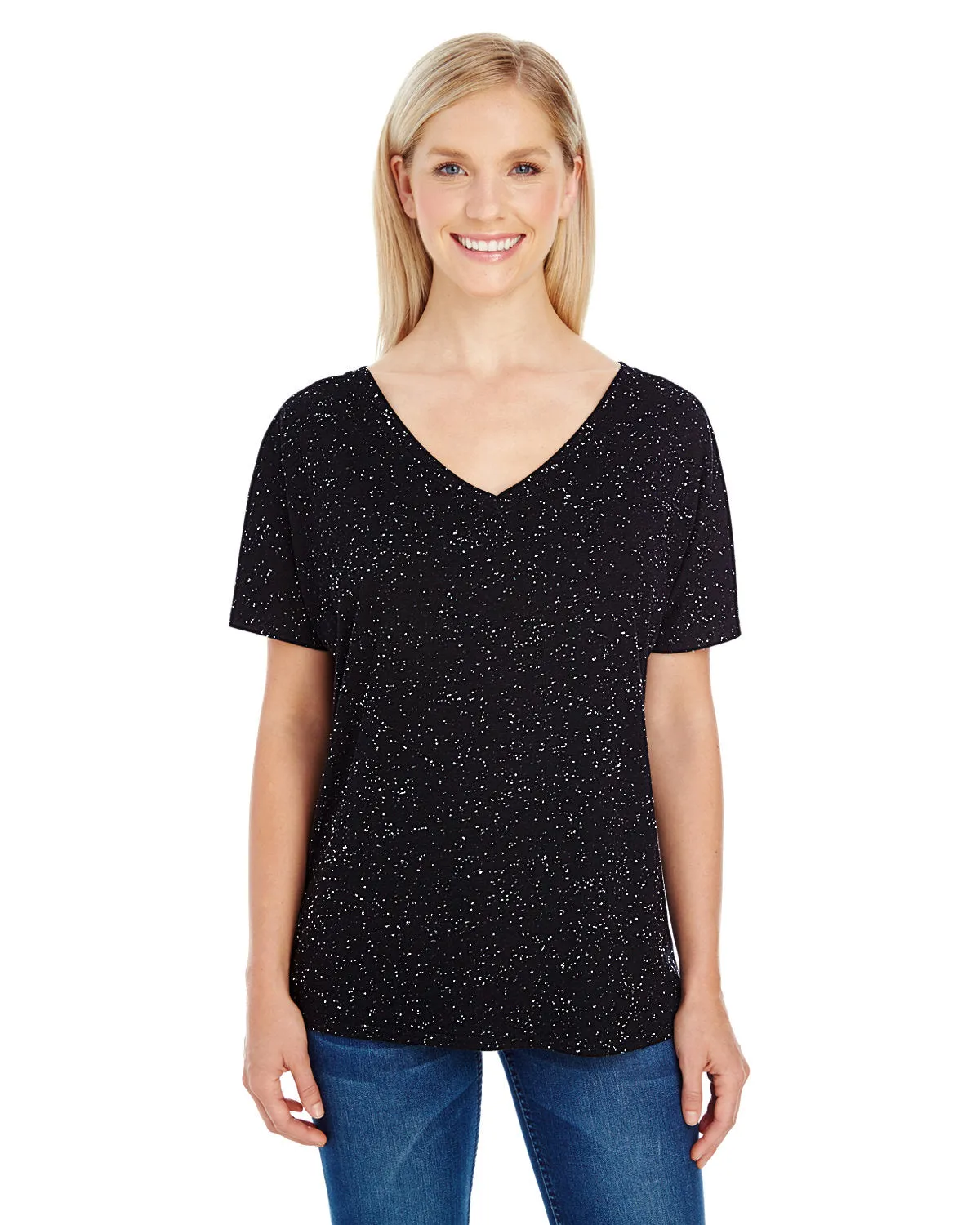 Threadfast Apparel 203FV Damen Triblend Fleck Kurzarm V-Ausschnitt T-Shirt