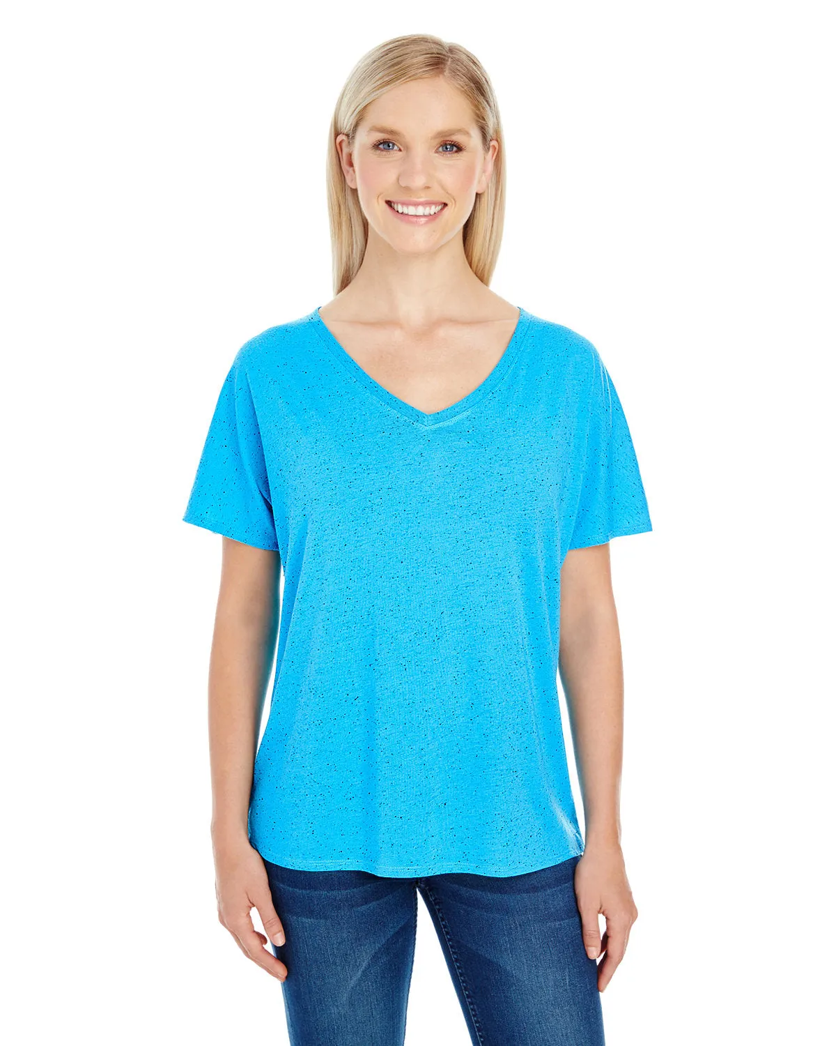 Threadfast Apparel 203FV Damen Triblend Fleck Kurzarm V-Ausschnitt T-Shirt