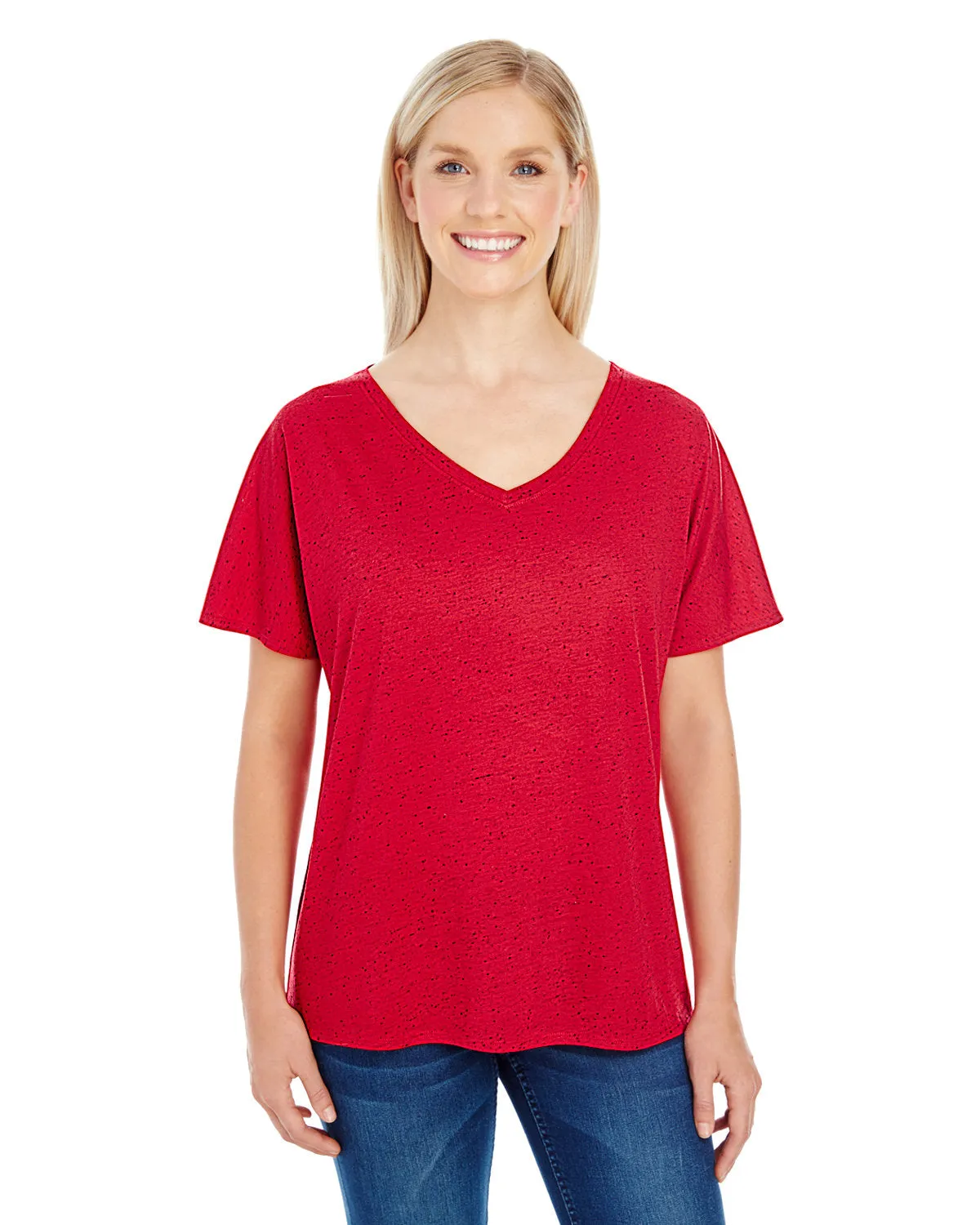 Threadfast Apparel 203FV Damen Triblend Fleck Kurzarm V-Ausschnitt T-Shirt