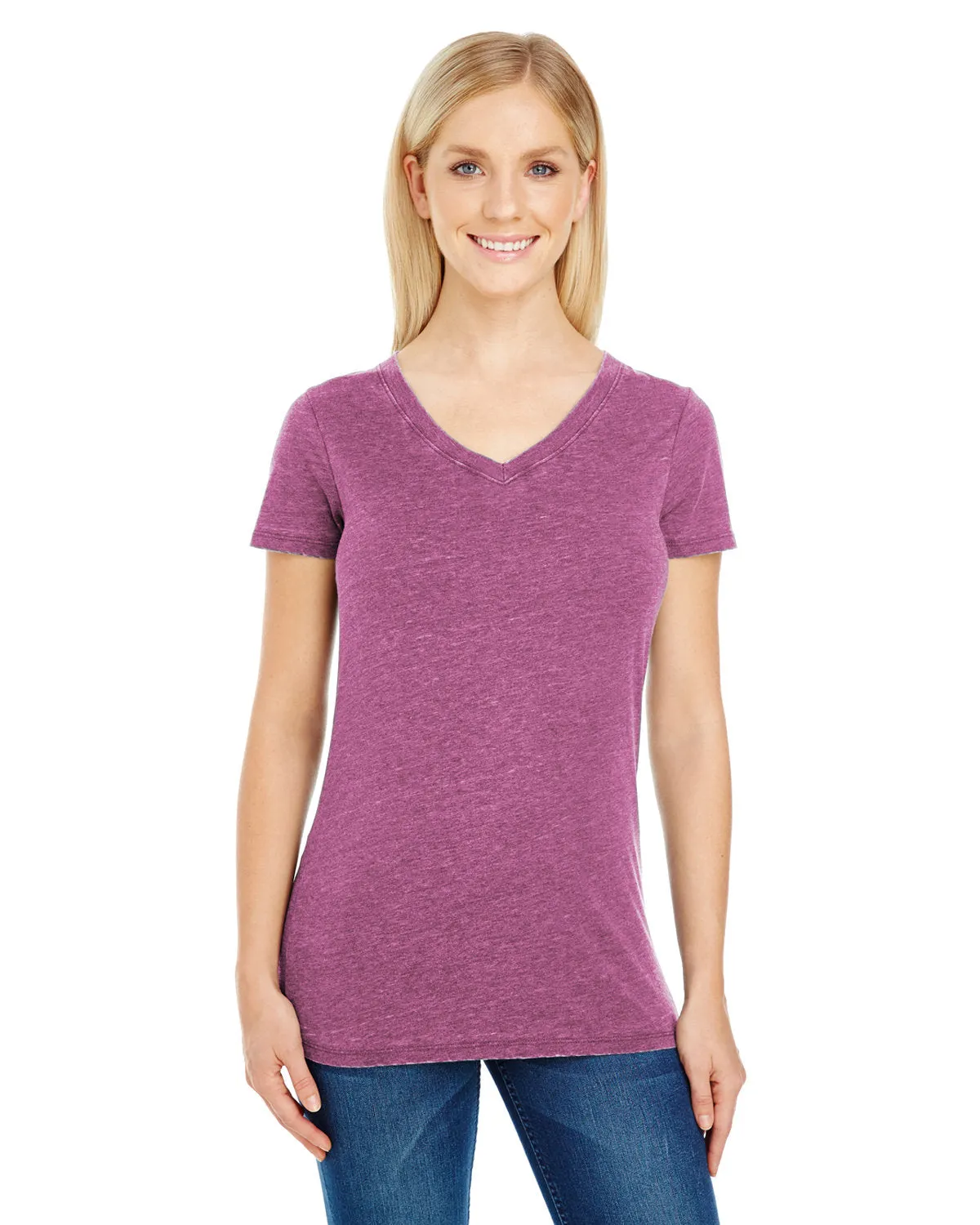 Threadfast Apparel 208B Damen Vintage Färbung Kurzarm V-Ausschnitt T-Shirt