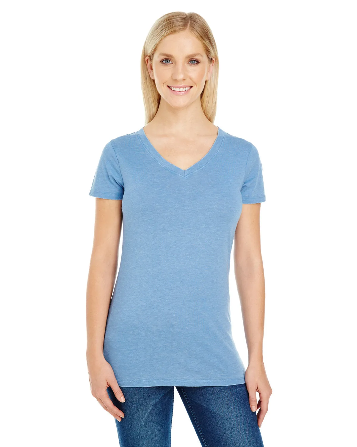 Threadfast Apparel 208B Damen Vintage Färbung Kurzarm V-Ausschnitt T-Shirt