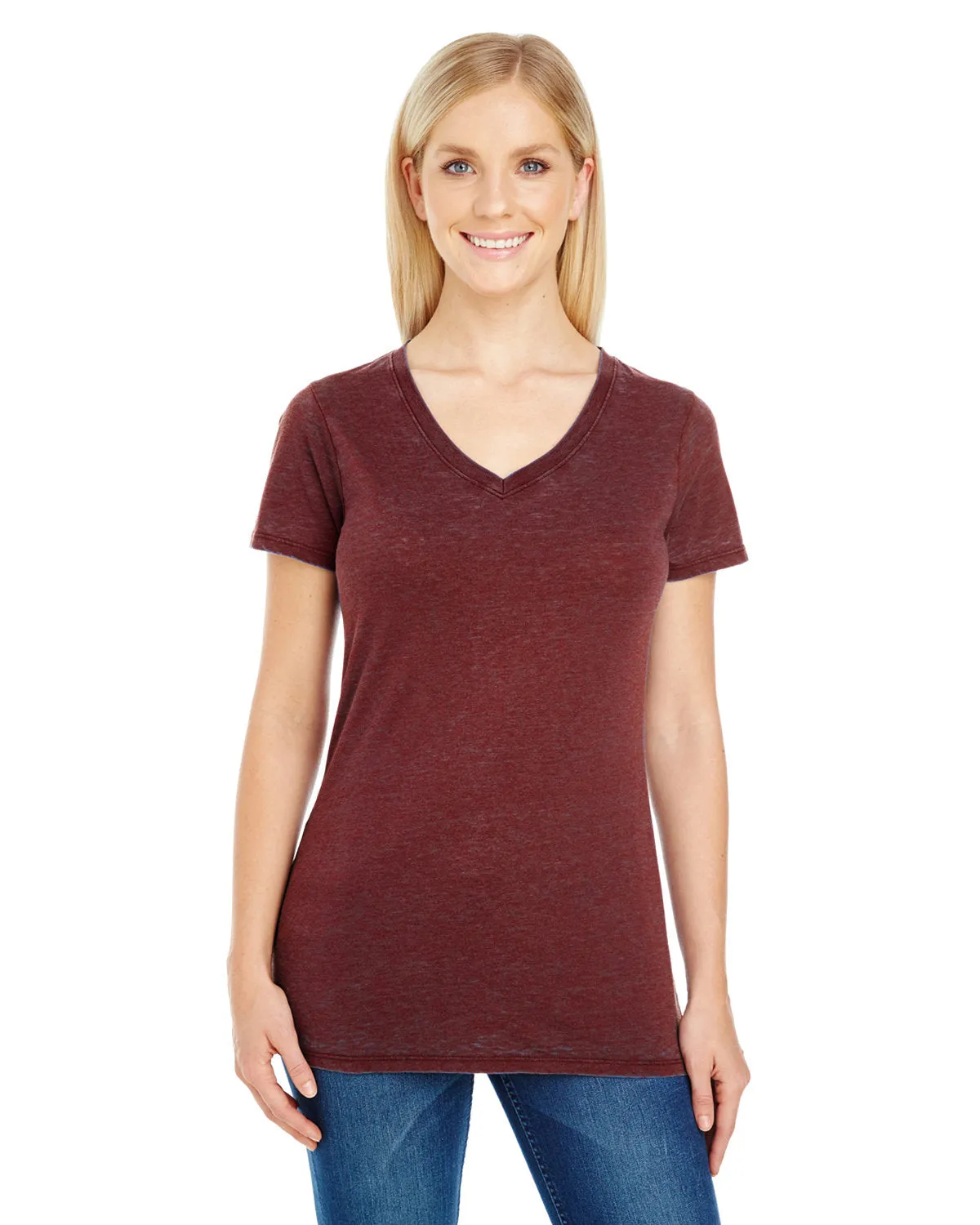 Threadfast Apparel 215B Damen V-Ausschnitt Kurzarm T-Shirt mit Kreuzfärbung