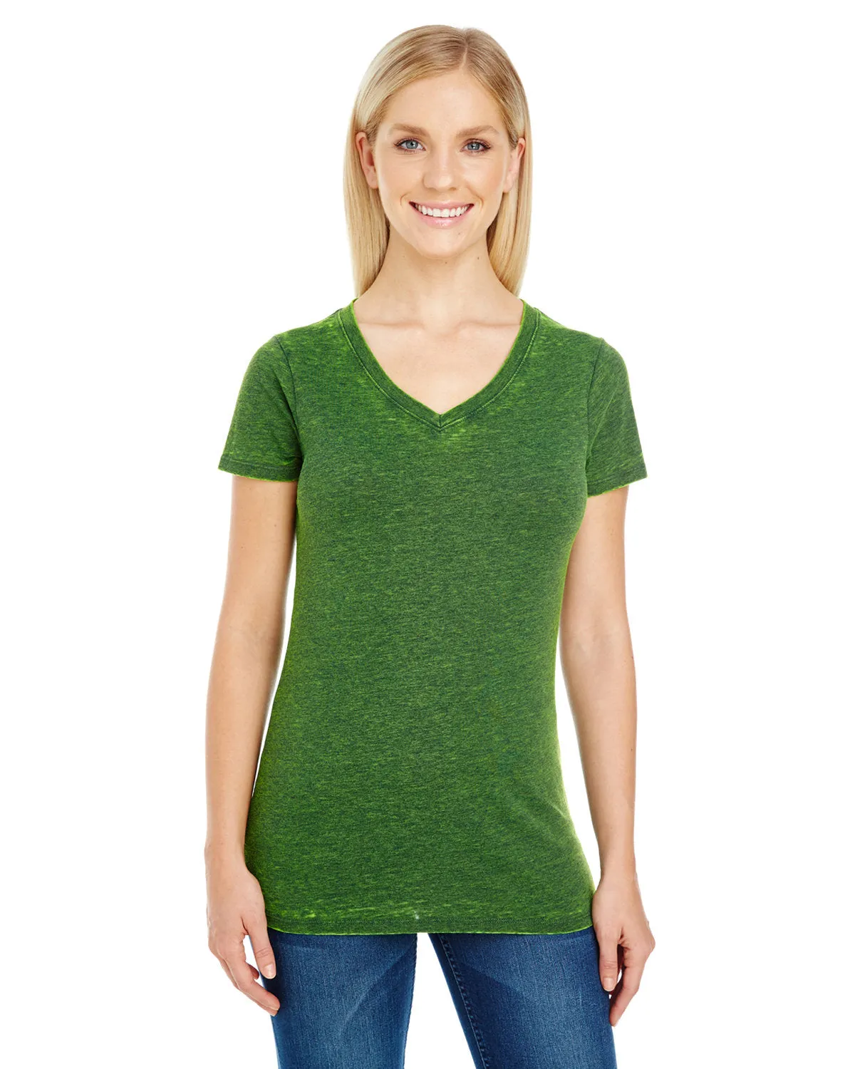 Threadfast Apparel 215B Damen V-Ausschnitt Kurzarm T-Shirt mit Kreuzfärbung