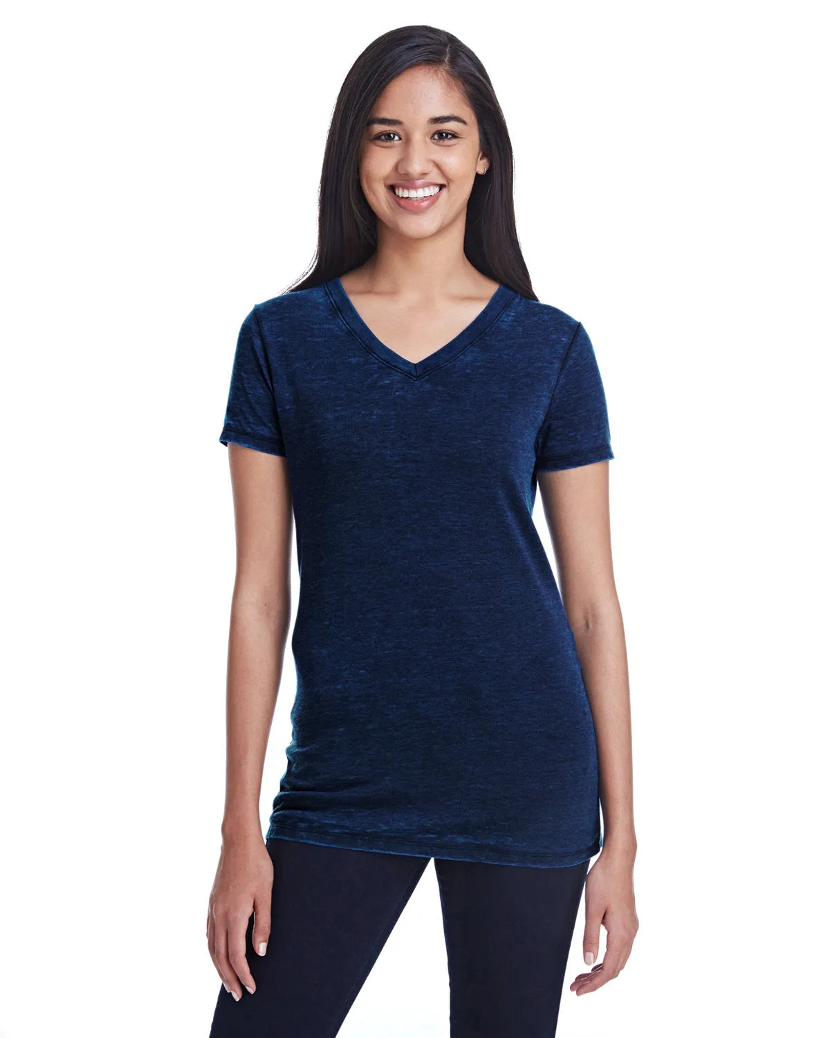 Threadfast Apparel 215B Damen V-Ausschnitt Kurzarm T-Shirt mit Kreuzfärbung
