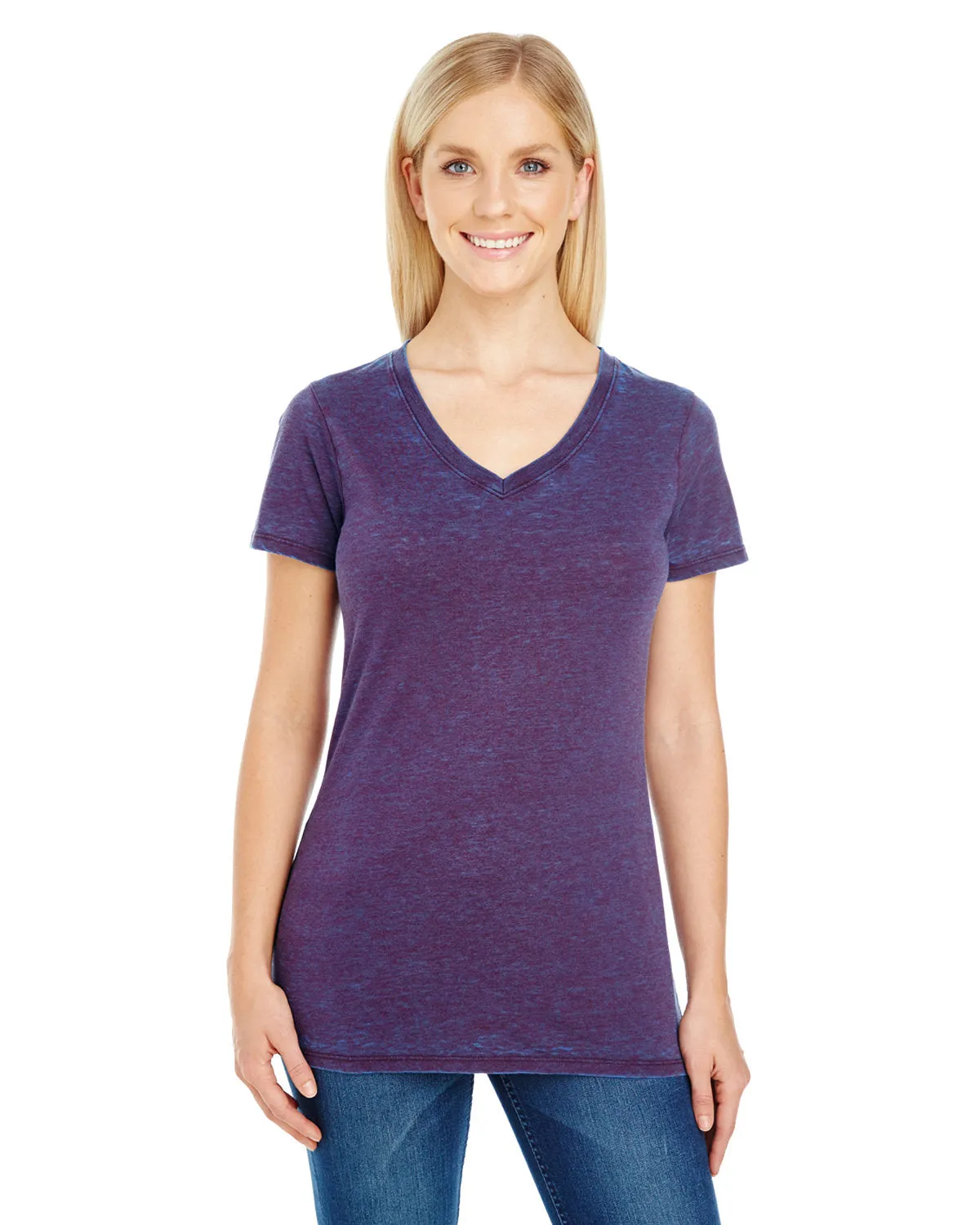 Threadfast Apparel 215B Damen V-Ausschnitt Kurzarm T-Shirt mit Kreuzfärbung