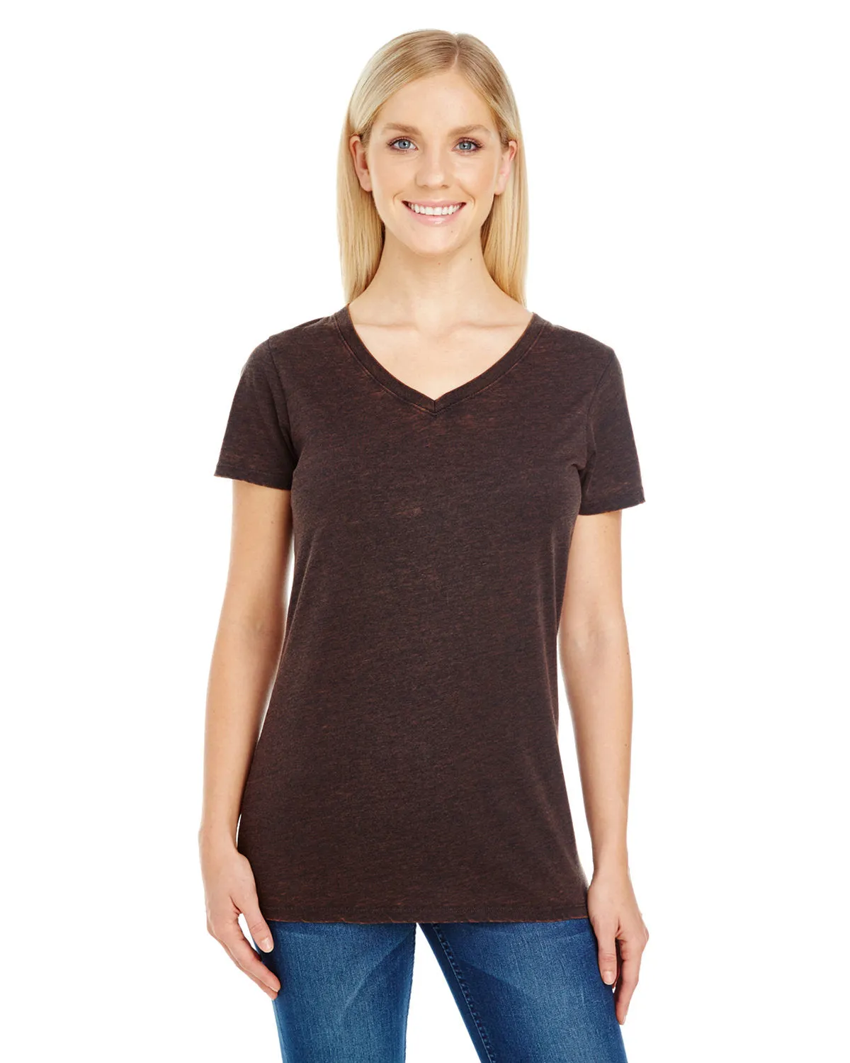 Threadfast Apparel 215B Damen V-Ausschnitt Kurzarm T-Shirt mit Kreuzfärbung
