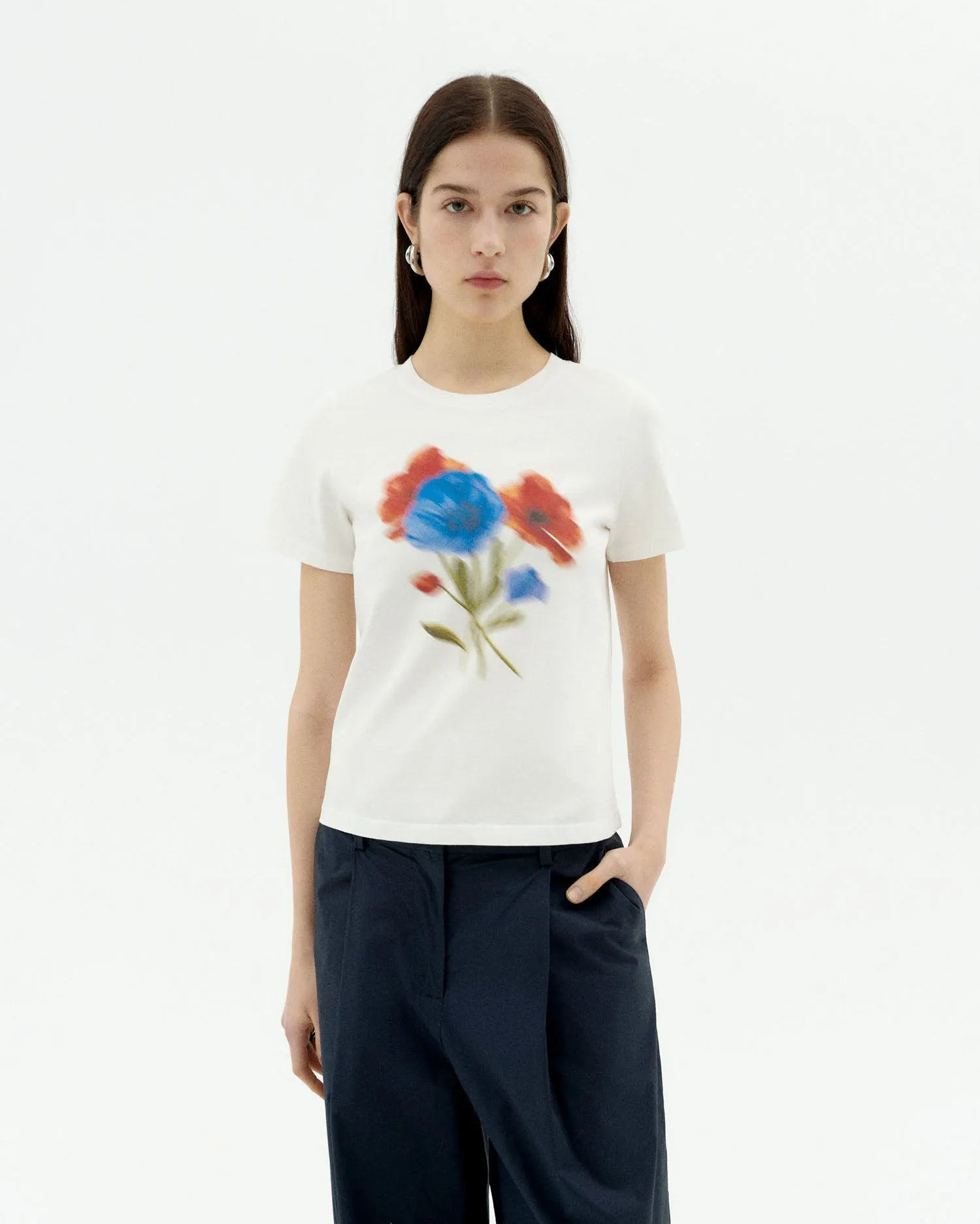 Tshirt Ida Verschwommene-Blume-Weiß