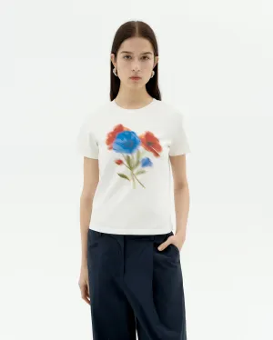 Tshirt Ida Verschwommene-Blume-Weiß