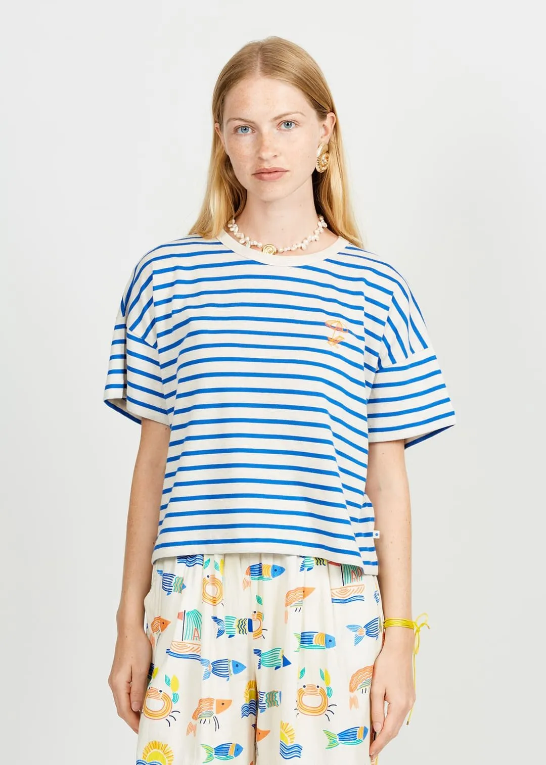 Tshirt Wt07 Gestreift Damen Blau-Elektrisch-300