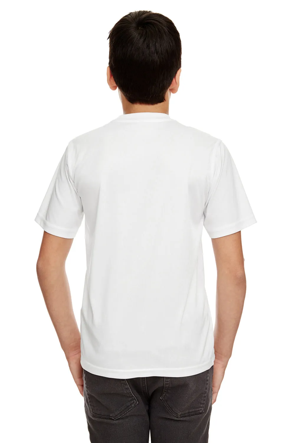 UltraClub Jugend Cool & Dry Performance Feuchtigkeitstransportierendes Kurzarm-Crewneck T-Shirt - Weiß