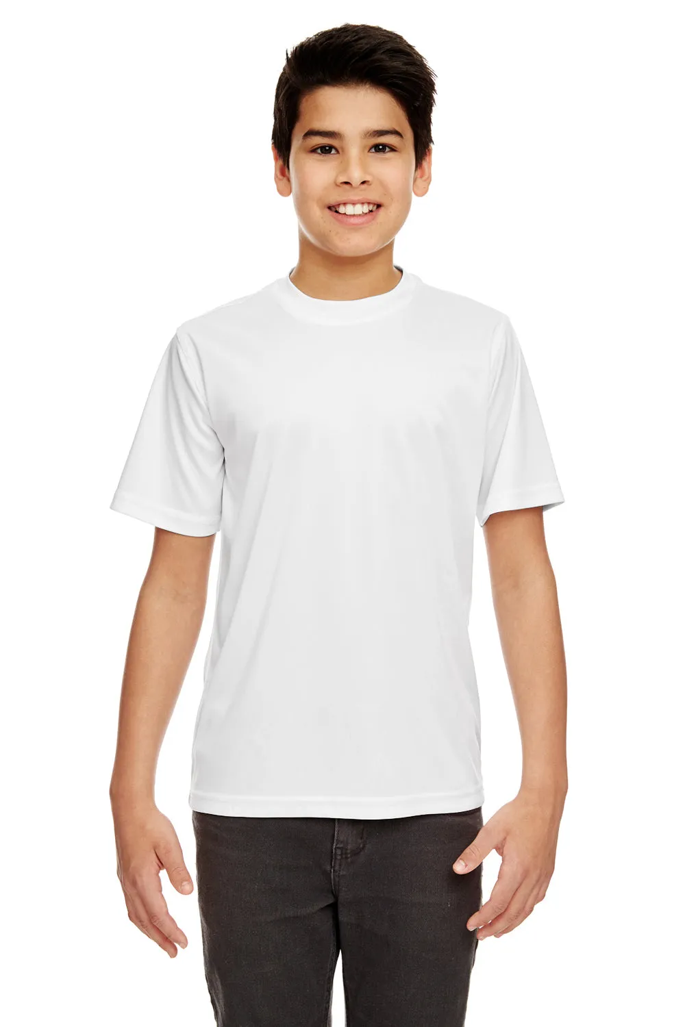 UltraClub Jugend Cool & Dry Performance Feuchtigkeitstransportierendes Kurzarm-Crewneck T-Shirt - Weiß