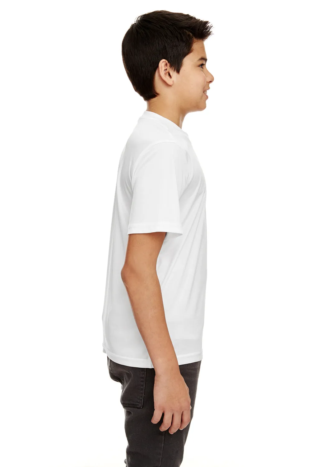 UltraClub Jugend Cool & Dry Performance Feuchtigkeitstransportierendes Kurzarm-Crewneck T-Shirt - Weiß