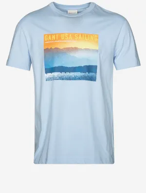 USA Sailing Print Graphic T-Shirt Frisches Blau