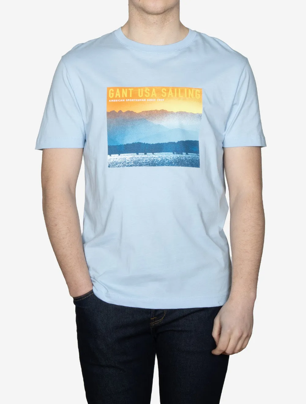 USA Sailing Print Graphic T-Shirt Frisches Blau
