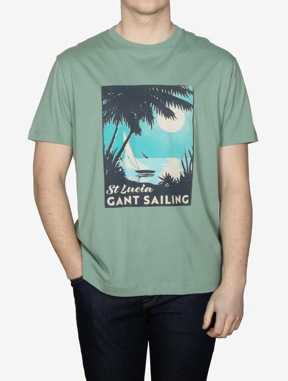 USA Sailing Print Graphic T-Shirt Kalamata Grün