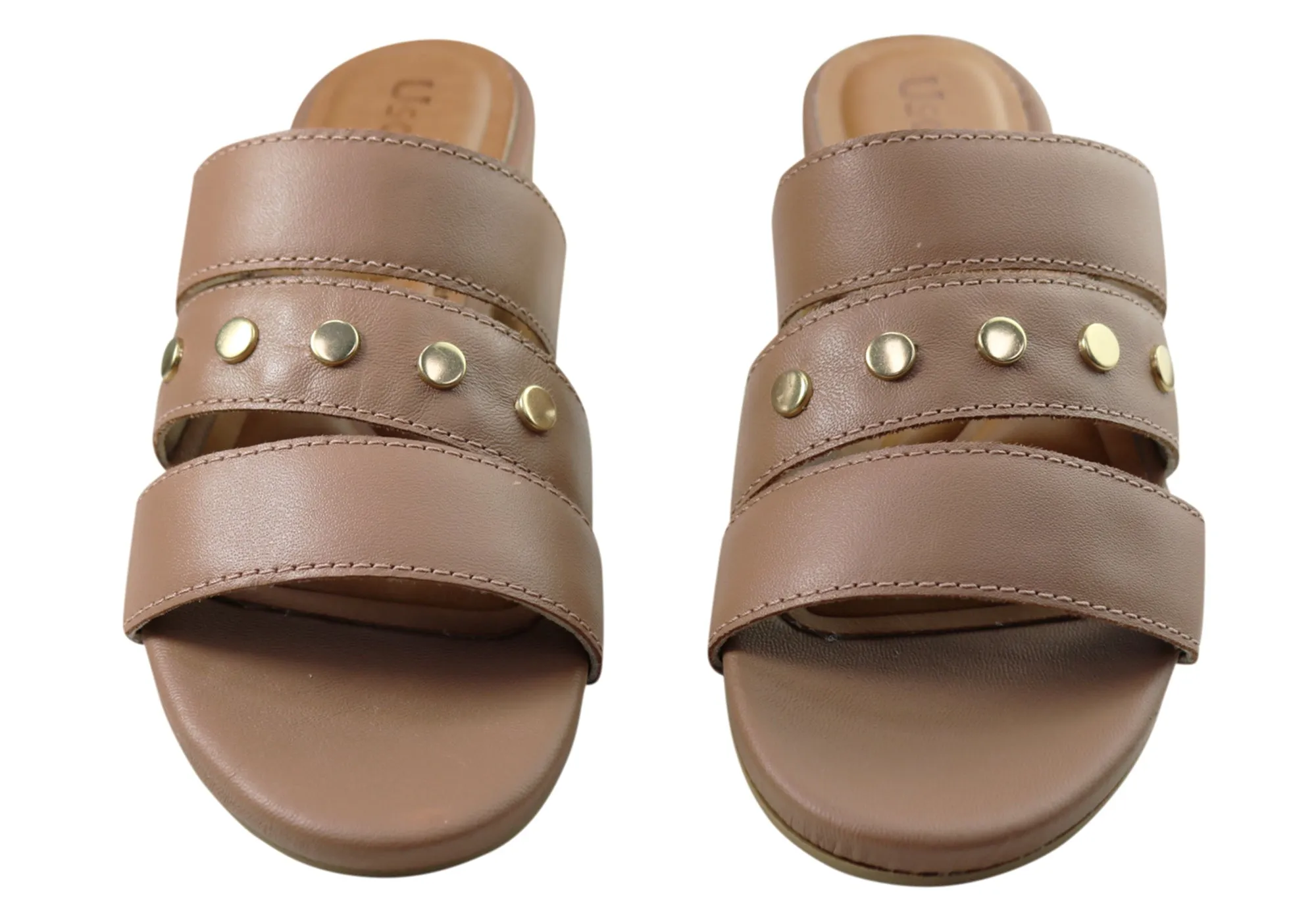 Usaflex Skyler Damen Komfort Leder Slides Sandalen Hergestellt In Brasilien Usaflex Schuhe