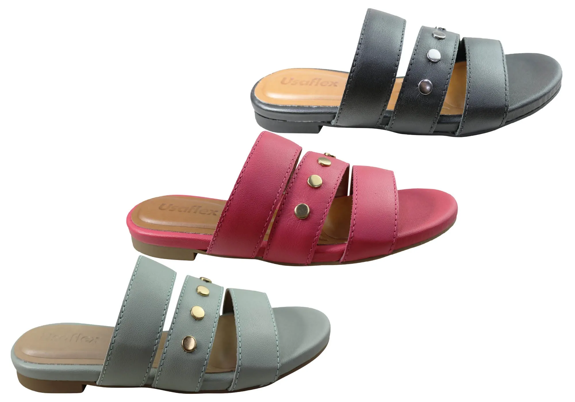 Usaflex Skyler Damen Komfort Leder Slides Sandalen Hergestellt In Brasilien Usaflex Schuhe