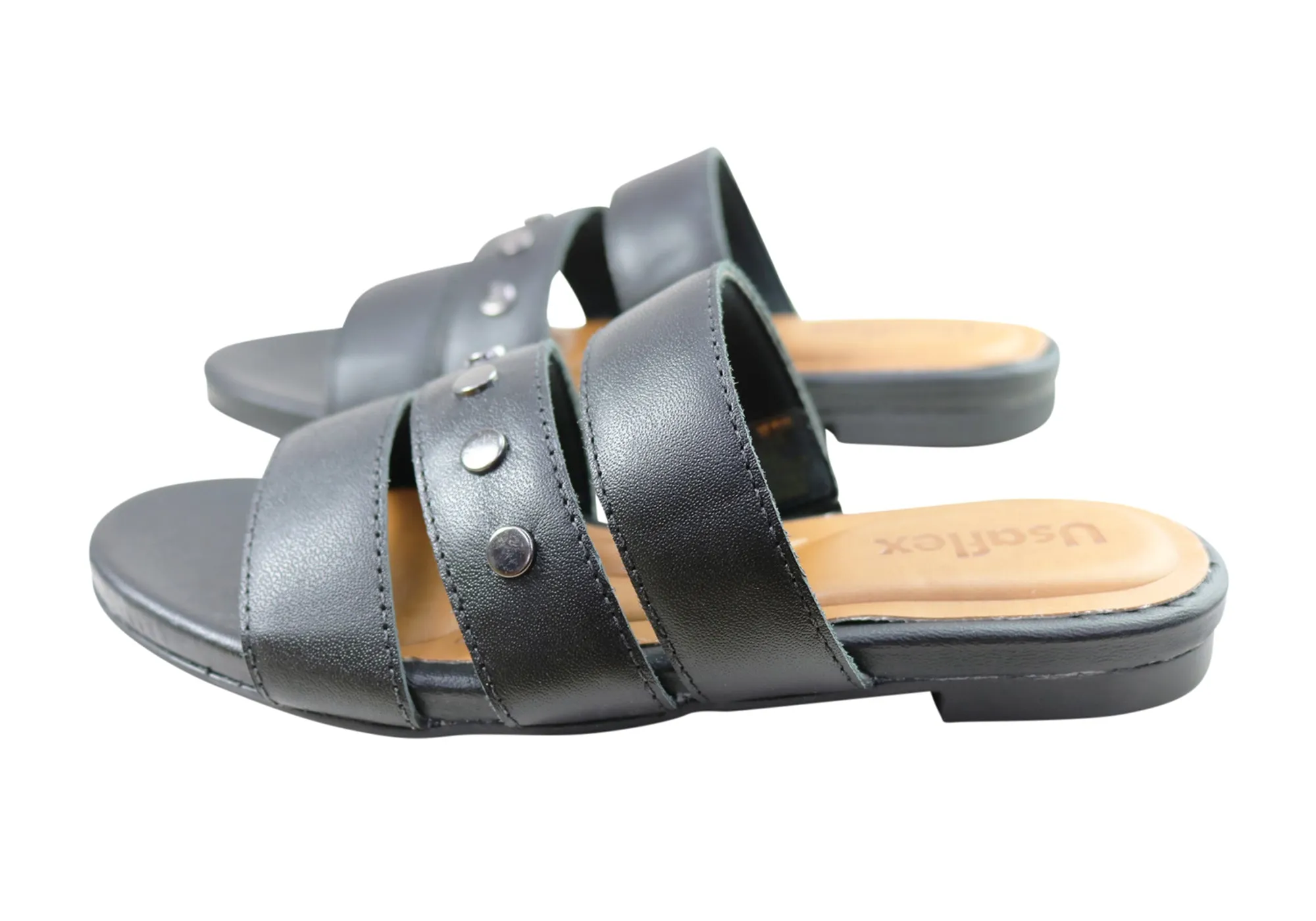Usaflex Skyler Damen Komfort Leder Slides Sandalen Hergestellt In Brasilien Usaflex Schuhe