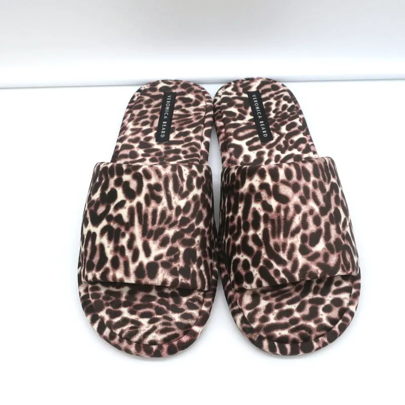 Veronica Beard Pantoffel-Sandalen Gillian Weiß/Espresso Leopardenmuster Größe 8 NEU