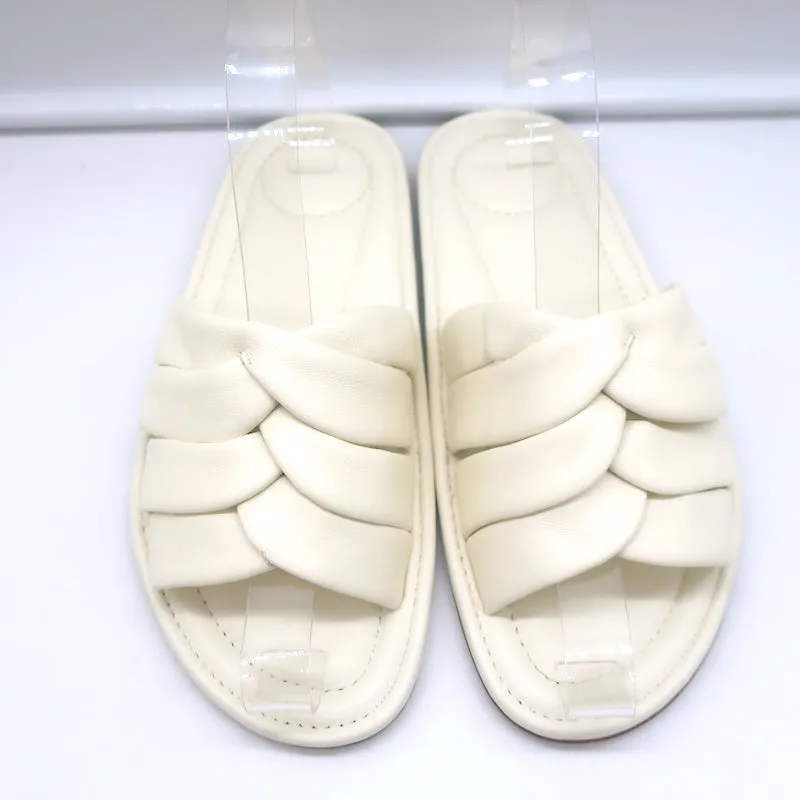 Vince Palmetta Geflochtene Slide-Sandalen Weißes Leder Größe 8