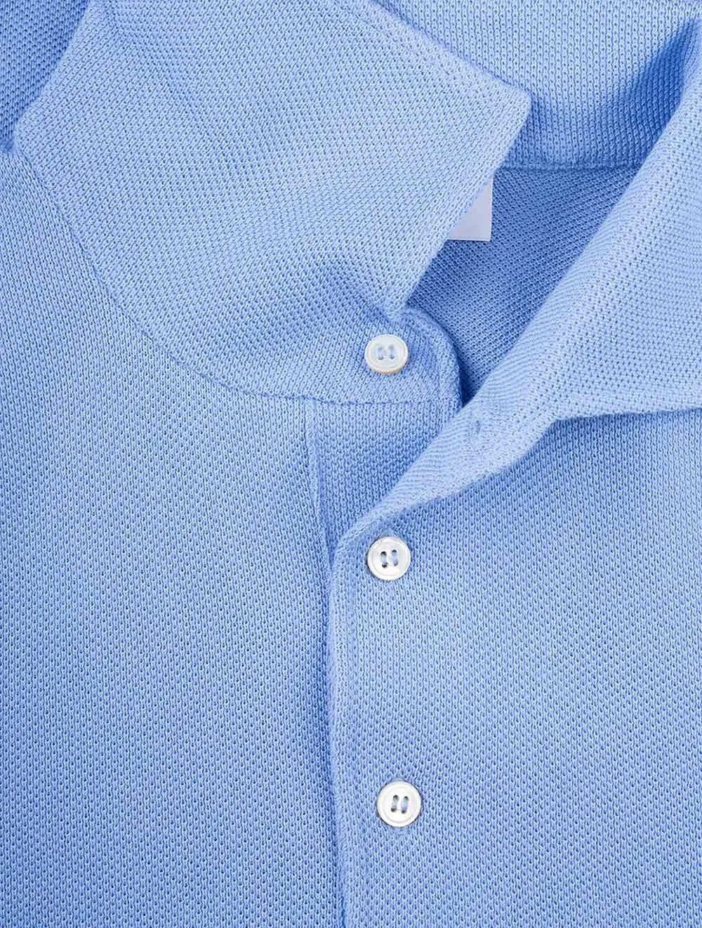 Gewebtes Polohemd mit kurzen Ärmeln und 3 Knöpfen in Blau