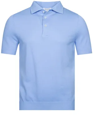 Gewebtes Polohemd mit kurzen Ärmeln und 3 Knöpfen in Blau