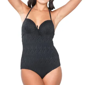 Damen Badeanzug mit Stickerei, Schwarz