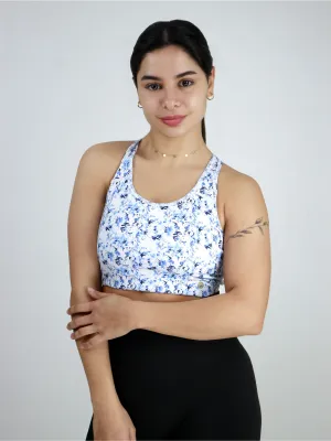 Damen Sport Top mit Blumenprint, gekürzt, Blau