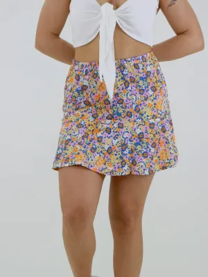 Damen-Minirock mit Blumenprint, Mehrfarbig