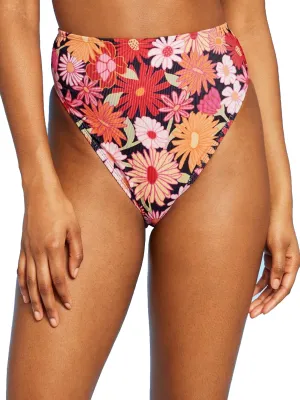 Damen-Bikiniunterteil mit Blumenprint und Rippstrick, Mehrfarbig