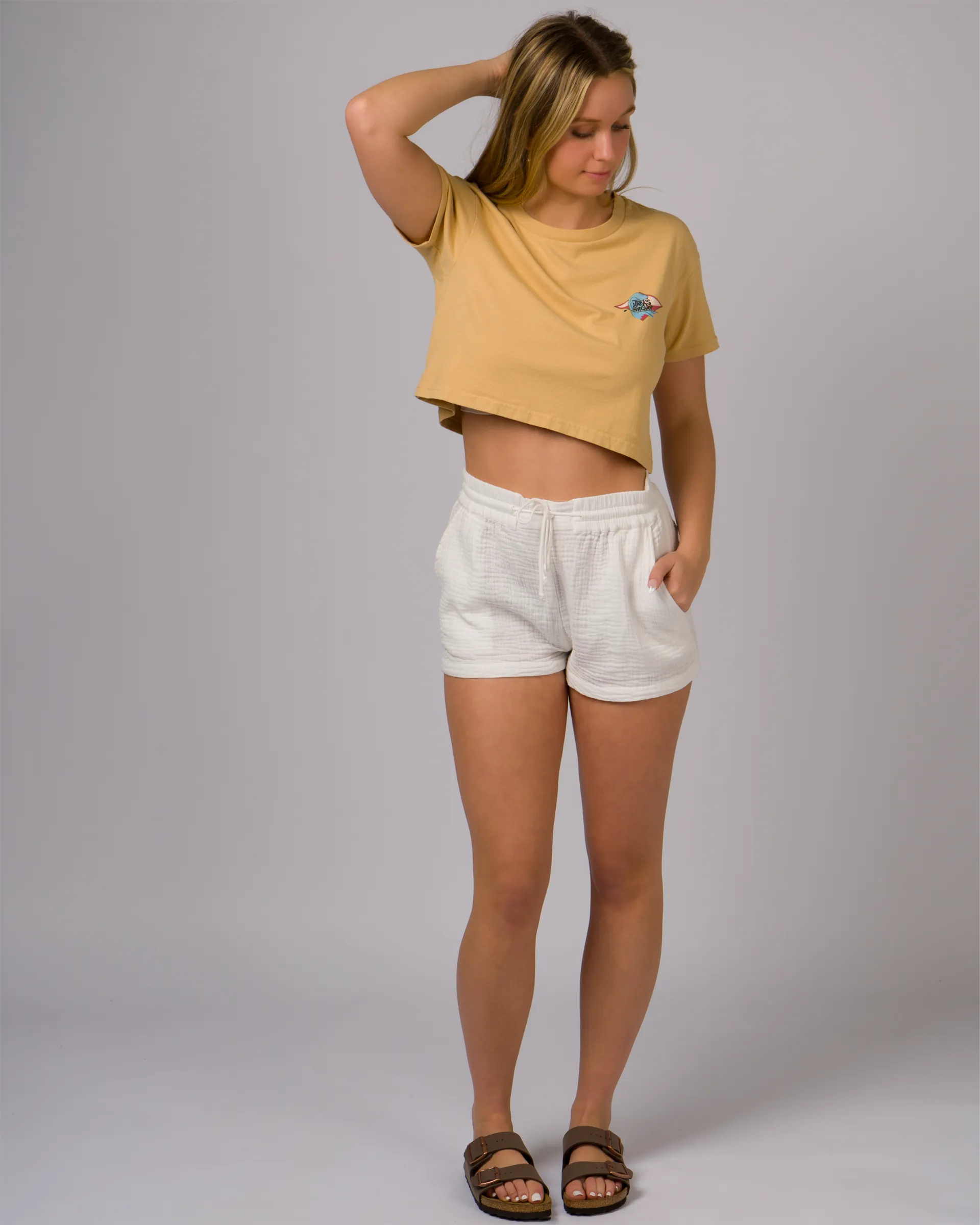 Damen Hollows Cropped Kurzarm-Shirt