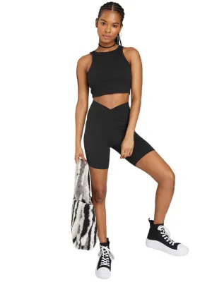 Damen einfarbige einfache Fahrradshorts, Schwarz