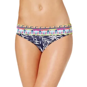 Damen-Bikiniunterteil mit Blätter-Print, Marineblau