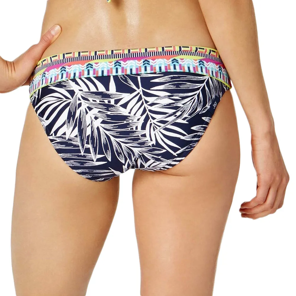 Damen-Bikiniunterteil mit Blätter-Print, Marineblau