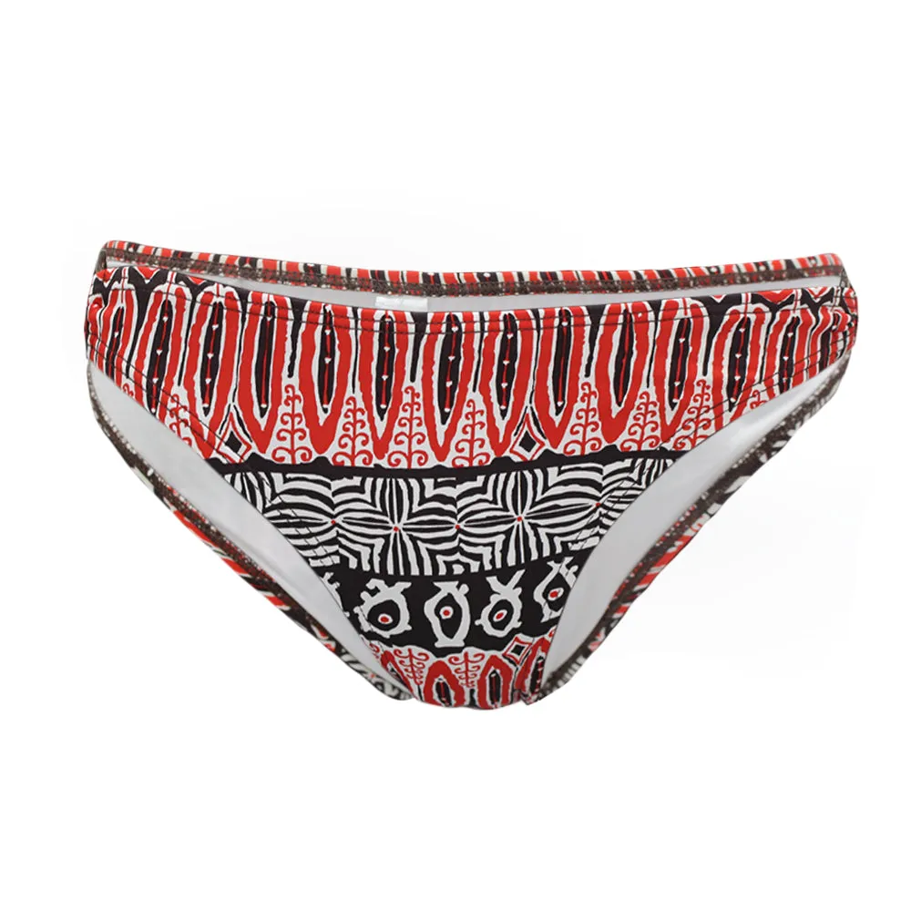 Damen-Bikiniunterteil mit Ringdetail und Druck, mehrfarbig