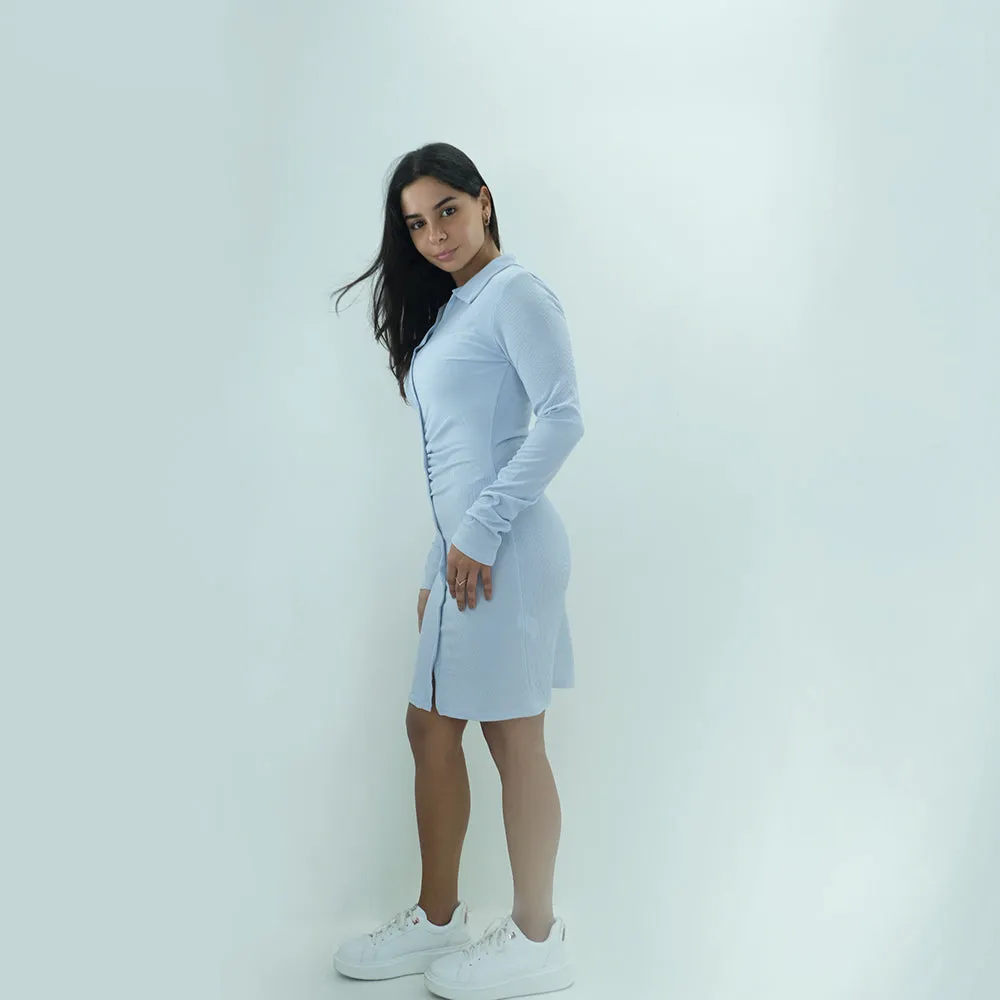 Damen-Rippen-Kleid mit Knopfverschluss, Hellblau