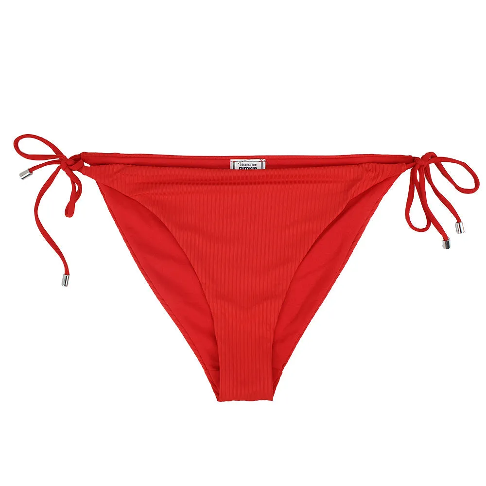 Damen Rippen-Bikini-Höschen mit Bindeseiten, Rot