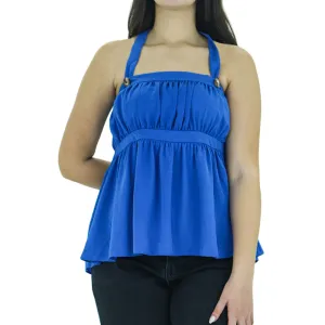 Damen-Rüschenbluse, Einfarbig, Indigo