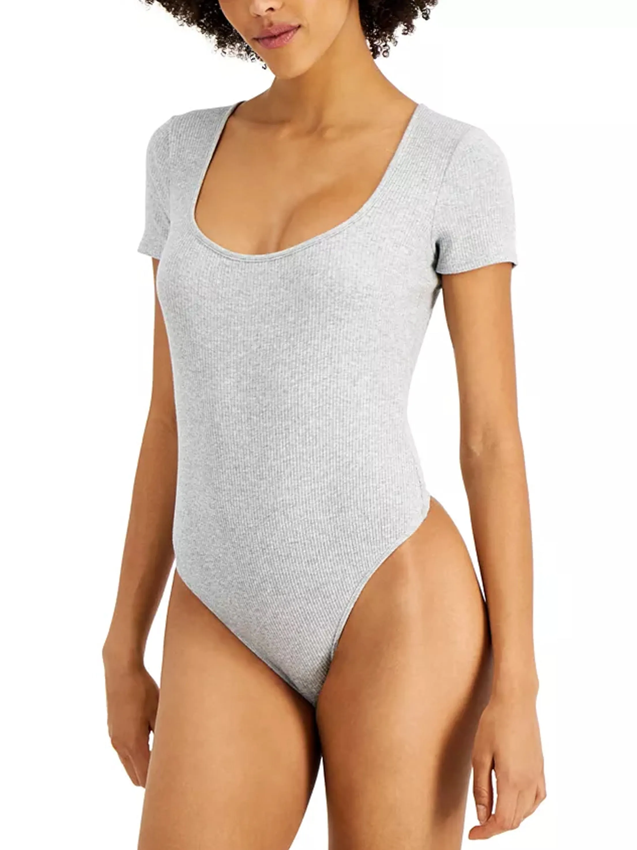 Damen-Body mit quadratischem Ausschnitt und Rippenoptik, Grau