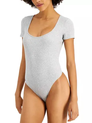 Damen-Body mit quadratischem Ausschnitt und Rippenoptik, Grau