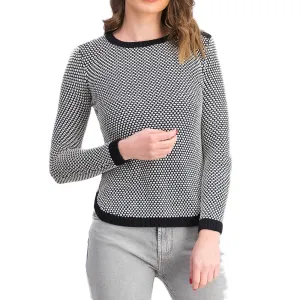 Damenstrukturierter Strickpullover, Schwarz/Weiß