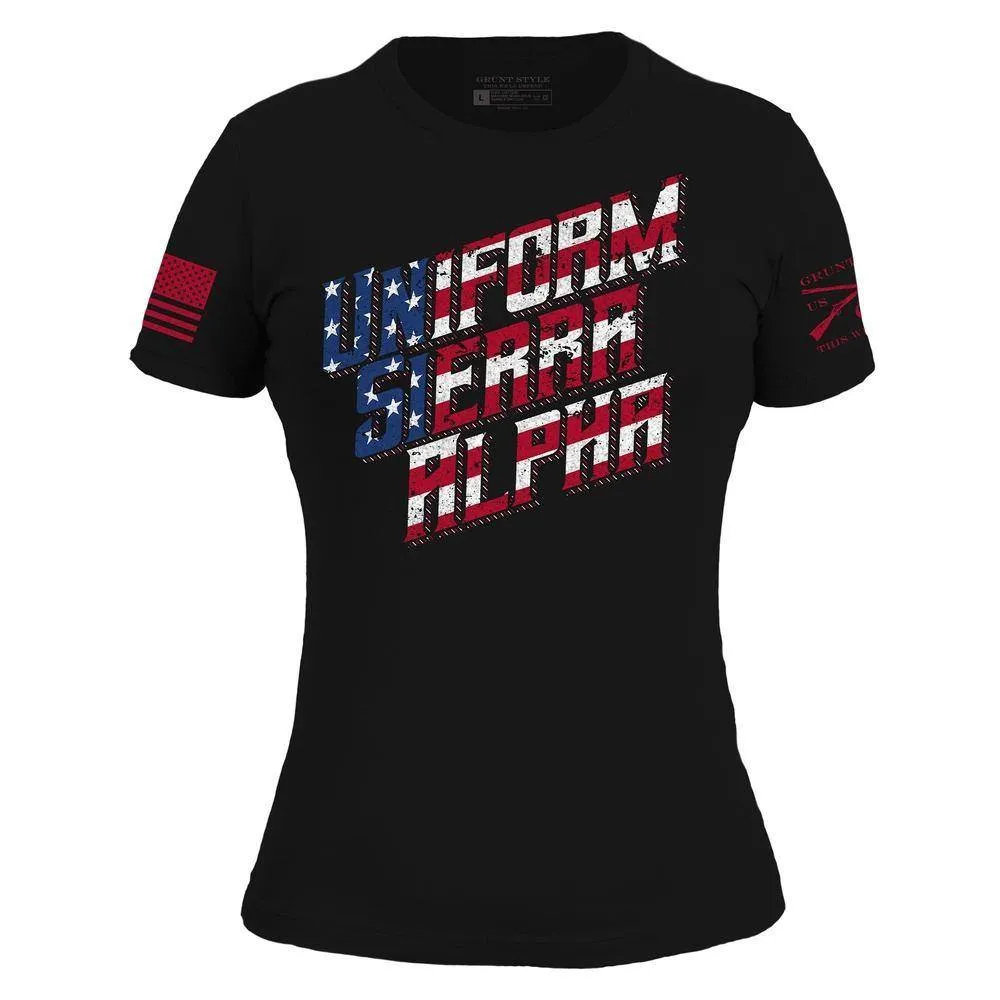 Damen USA Slim Fit T-Shirt - Schwarz