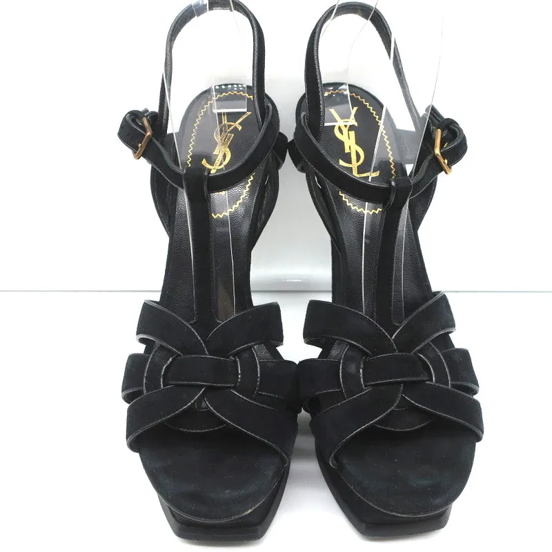 Yves Saint Laurent Tribute Plateau-Sandalen Schwarz Lederbesatz Wildleder Größe 39