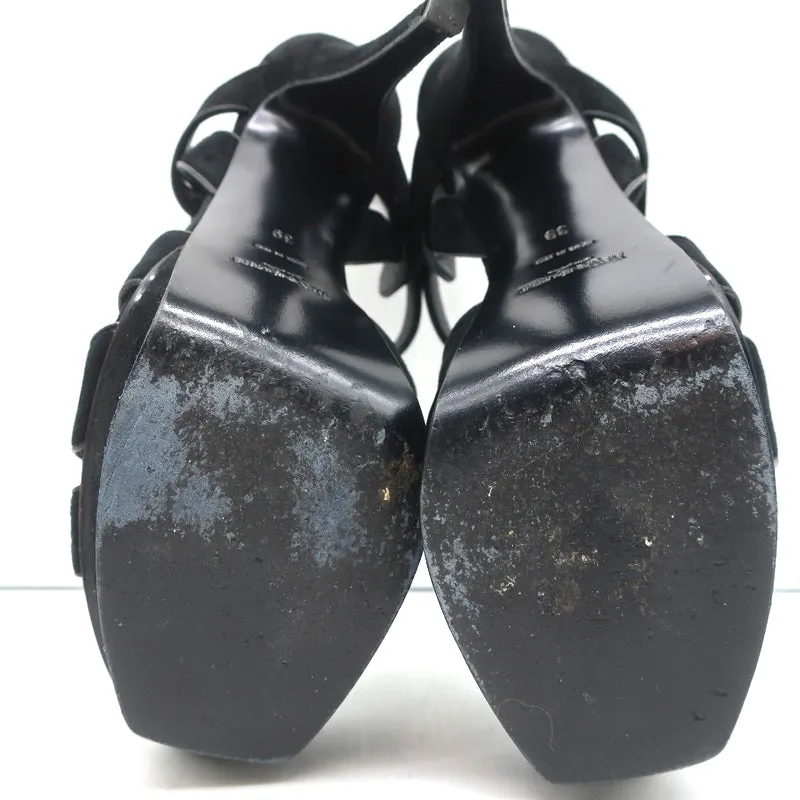 Yves Saint Laurent Tribute Plateau-Sandalen Schwarz Lederbesatz Wildleder Größe 39