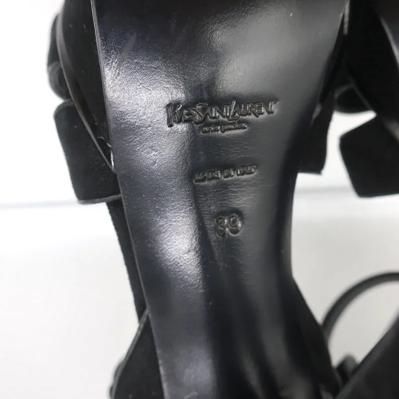 Yves Saint Laurent Tribute Plateau-Sandalen Schwarz Lederbesatz Wildleder Größe 39