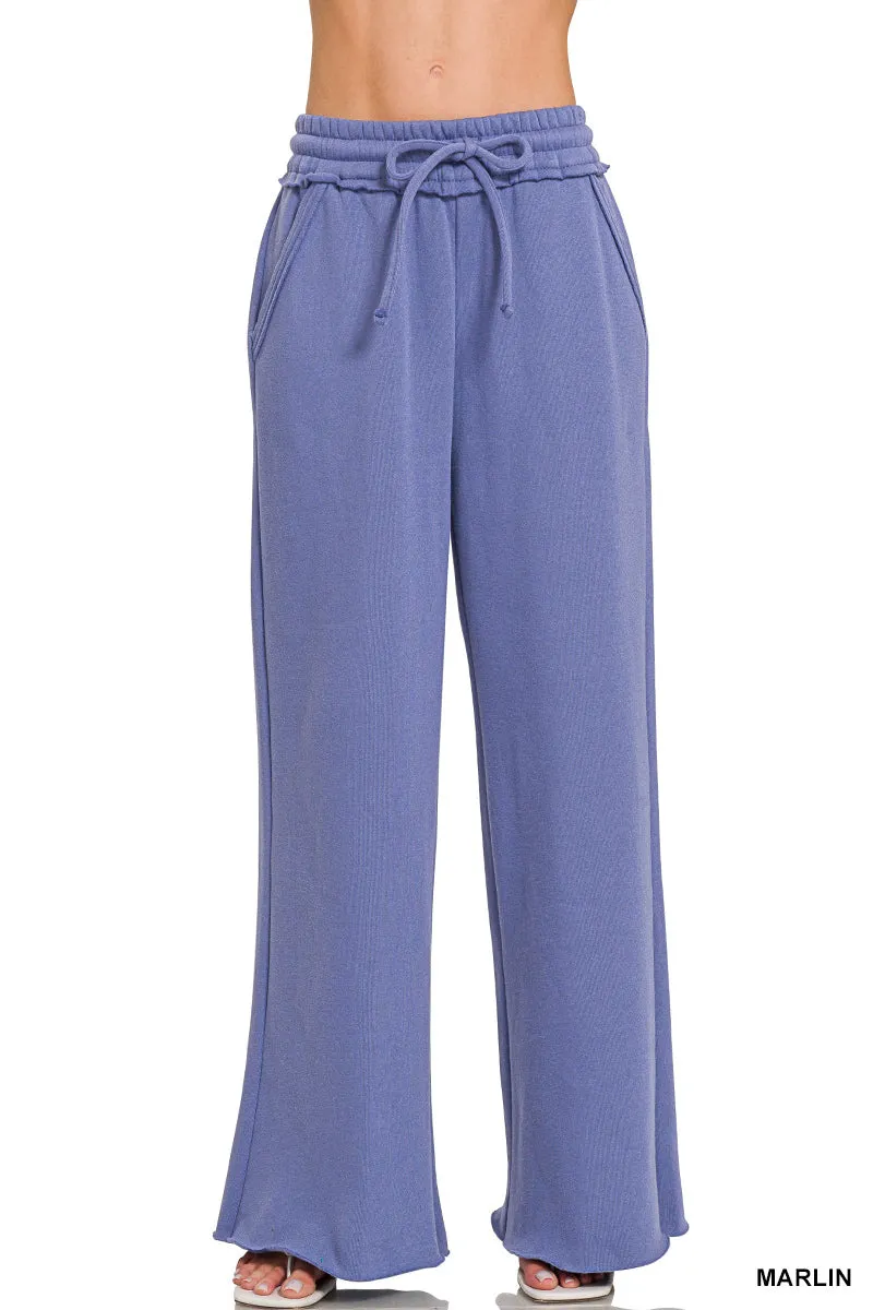 Zenana Raw Bottom Flauschige Palazzo Jogginghose OPW-4327Y
