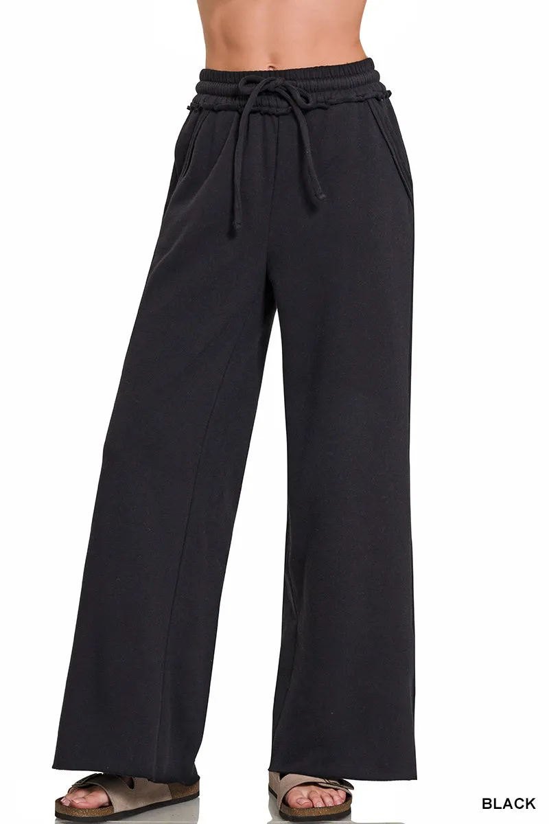 Zenana Raw Bottom Flauschige Palazzo Jogginghose OPW-4327Y